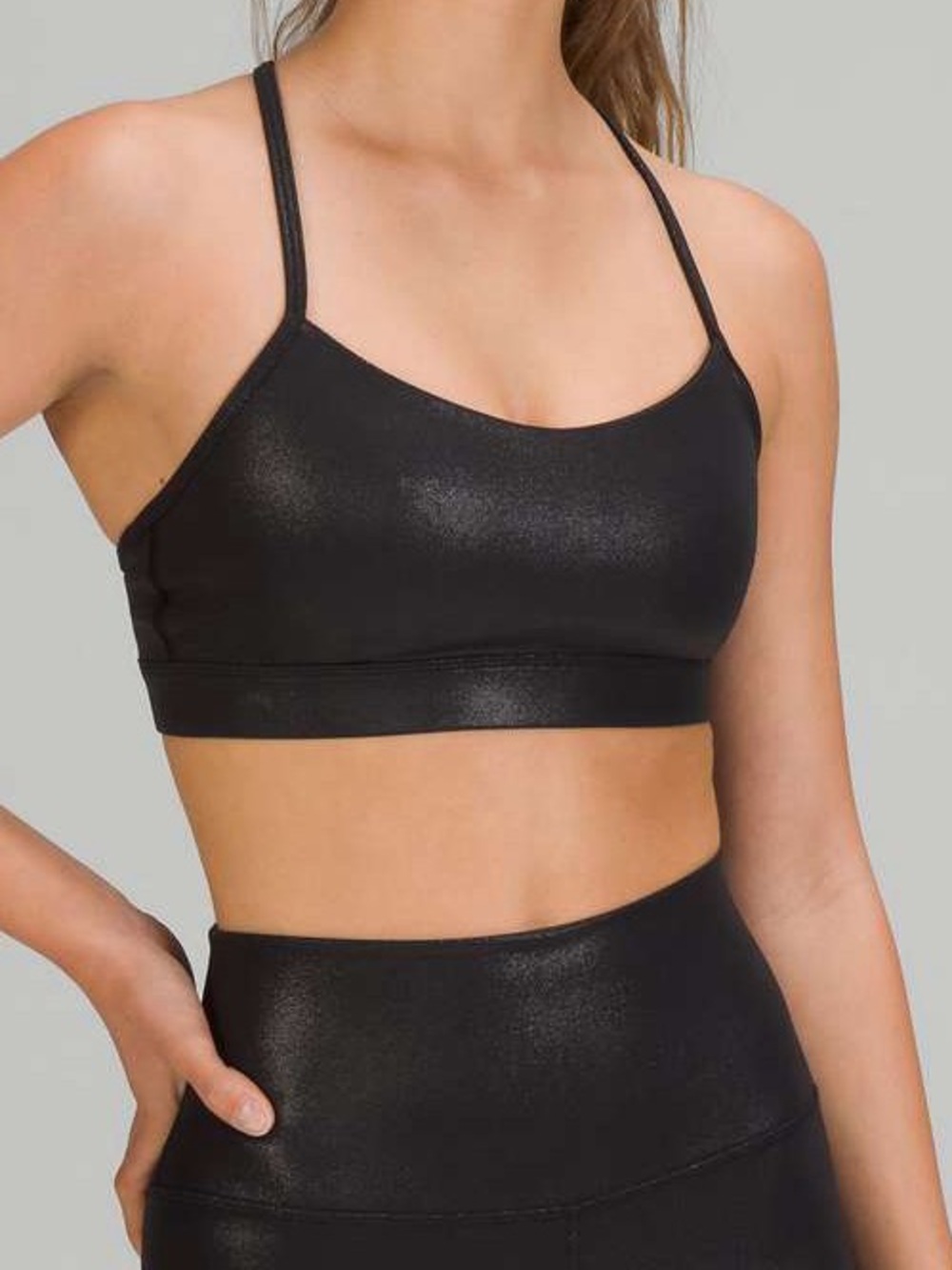 Lululemon Flow Y Nulu Bra Shine Light Support - Radiate Foil Print Black